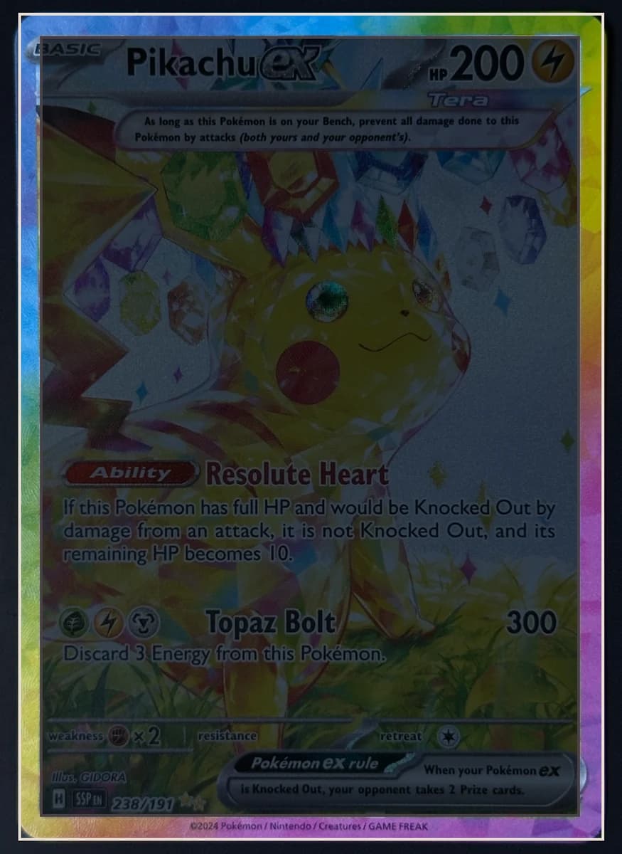 Pikachu ex (Tera) warped flat with its centering borders detected automatically