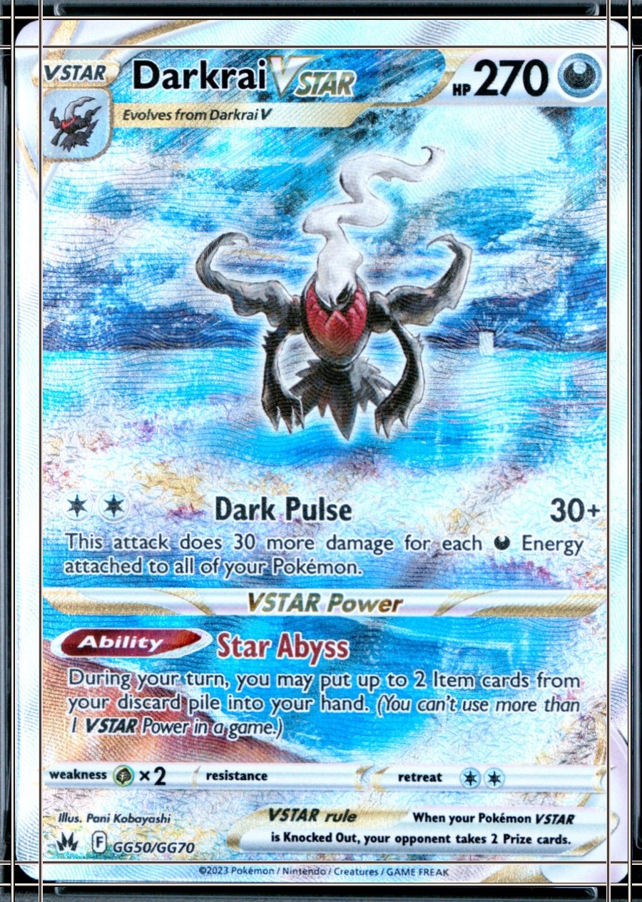 PSA 10 card, certificate 130324480: flattened scan with the card edge (solid cream) and the printed frame (solid dark). Measured 57/43 on the worst axis, past the 55/45 limit.